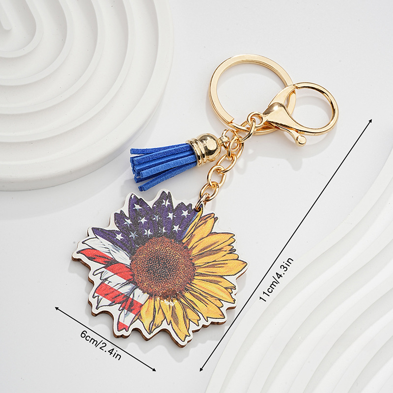 Wholesale Wood Pattern American Flag Independence Day Metal Keychains